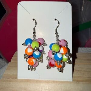 Colorful Heart Beaded Cluster Earrings